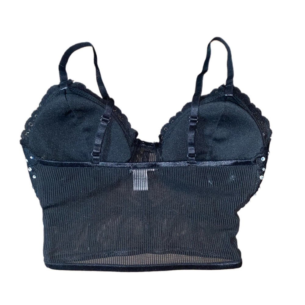 Sparkly Luxe Crystal Bling Lacey Black Cami Top Size S M L New - Picture 4 of 5